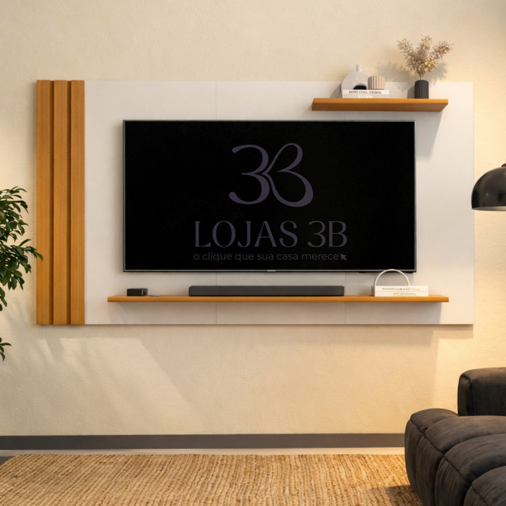 Painel para Tvs até 55 Polegadas Ripado com Prateleiras Farm