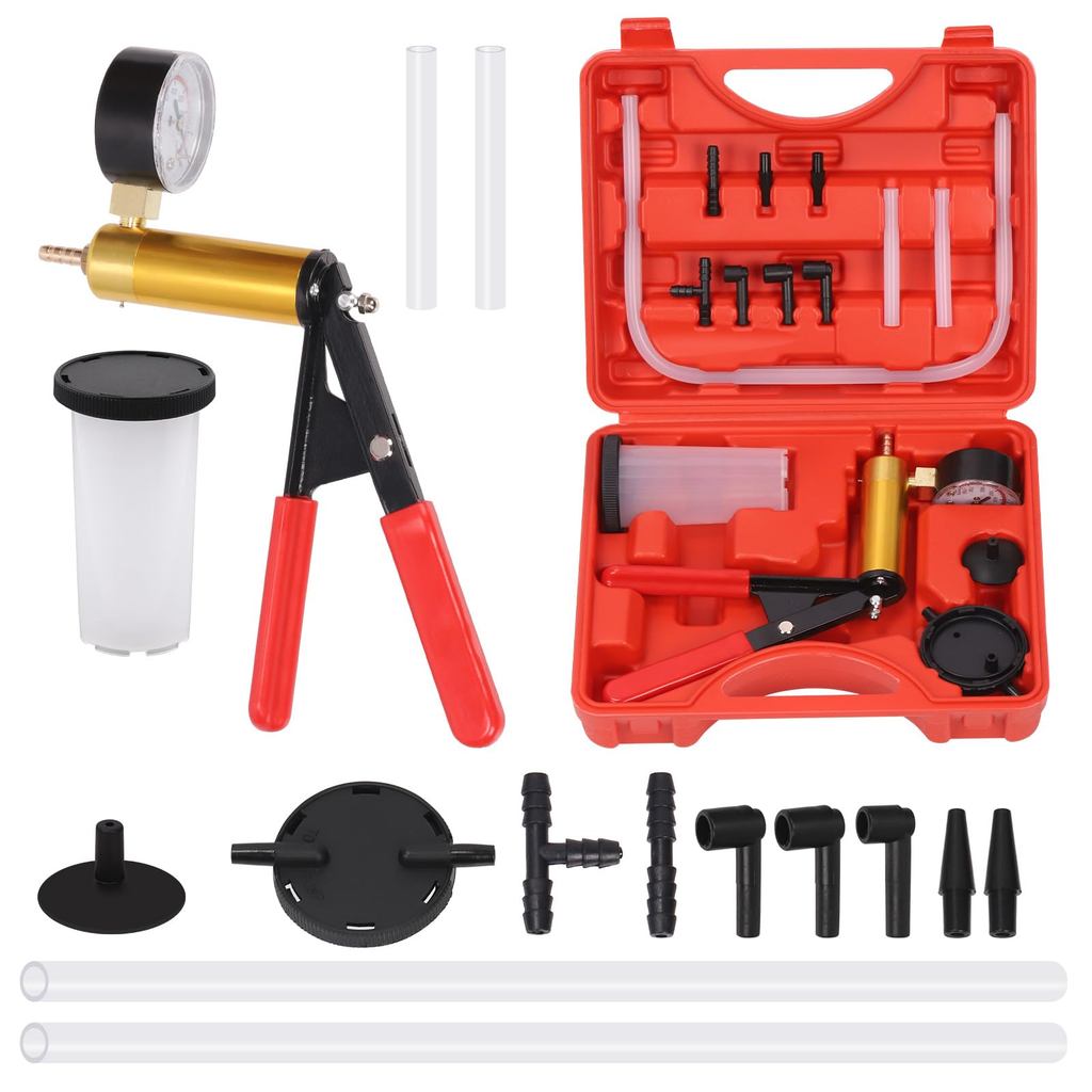 Brake Bleeder Kit with Hand Vacuum Pump with Gauge Adapters Automotive Brake Fluid Bleeding Set for Bike Car Truck