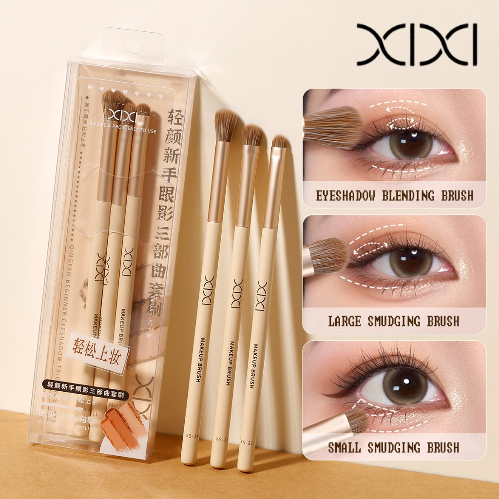 Conjunto de 3 Pincéis para Sombra XIXI - Profissional, Macio e Não Solta Cerdas para Iniciantes em Maquiagem INIO