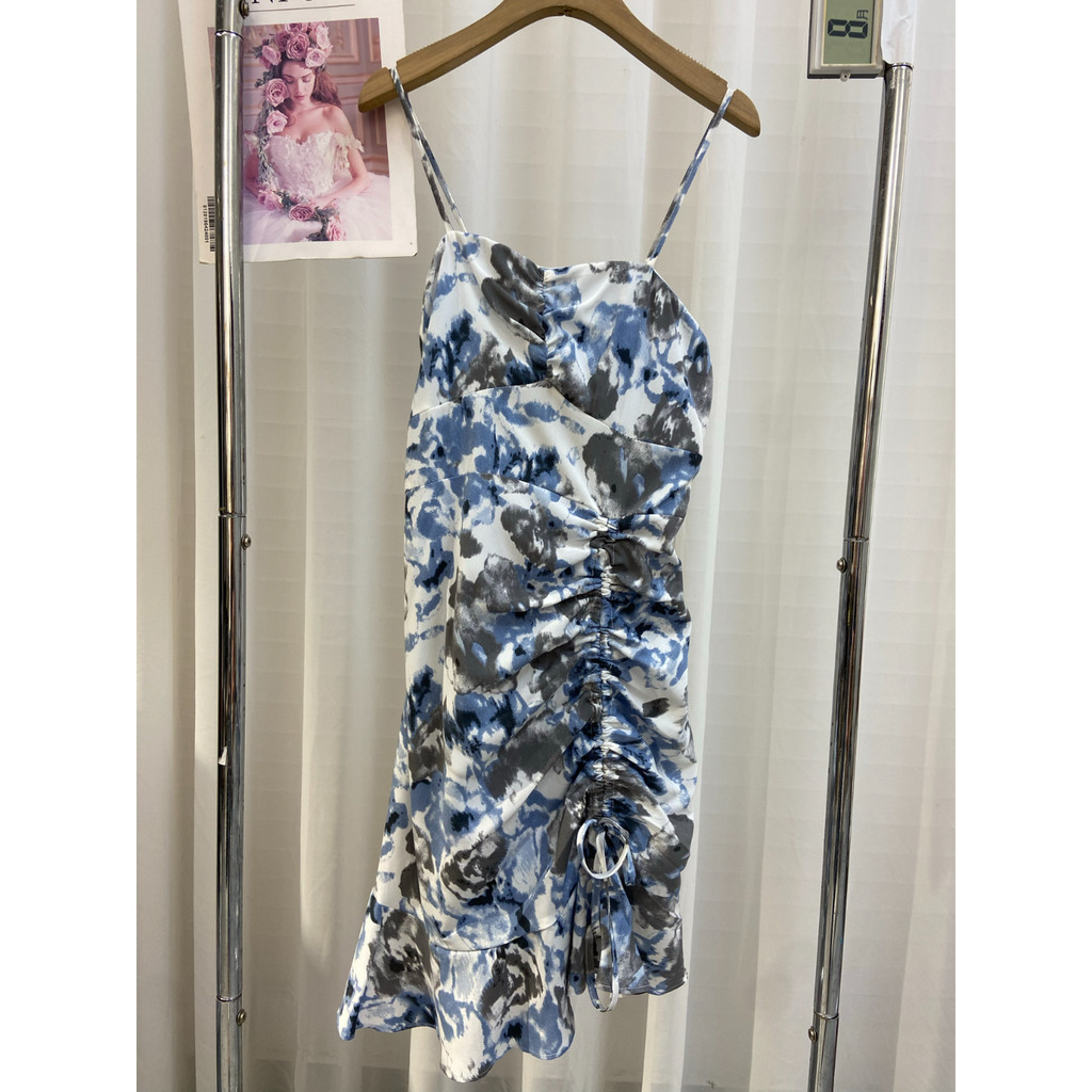 Primavera verão novo estilo o9215 folha de lótus cordão vestido plissado tinta gordura mm saia suspensa
