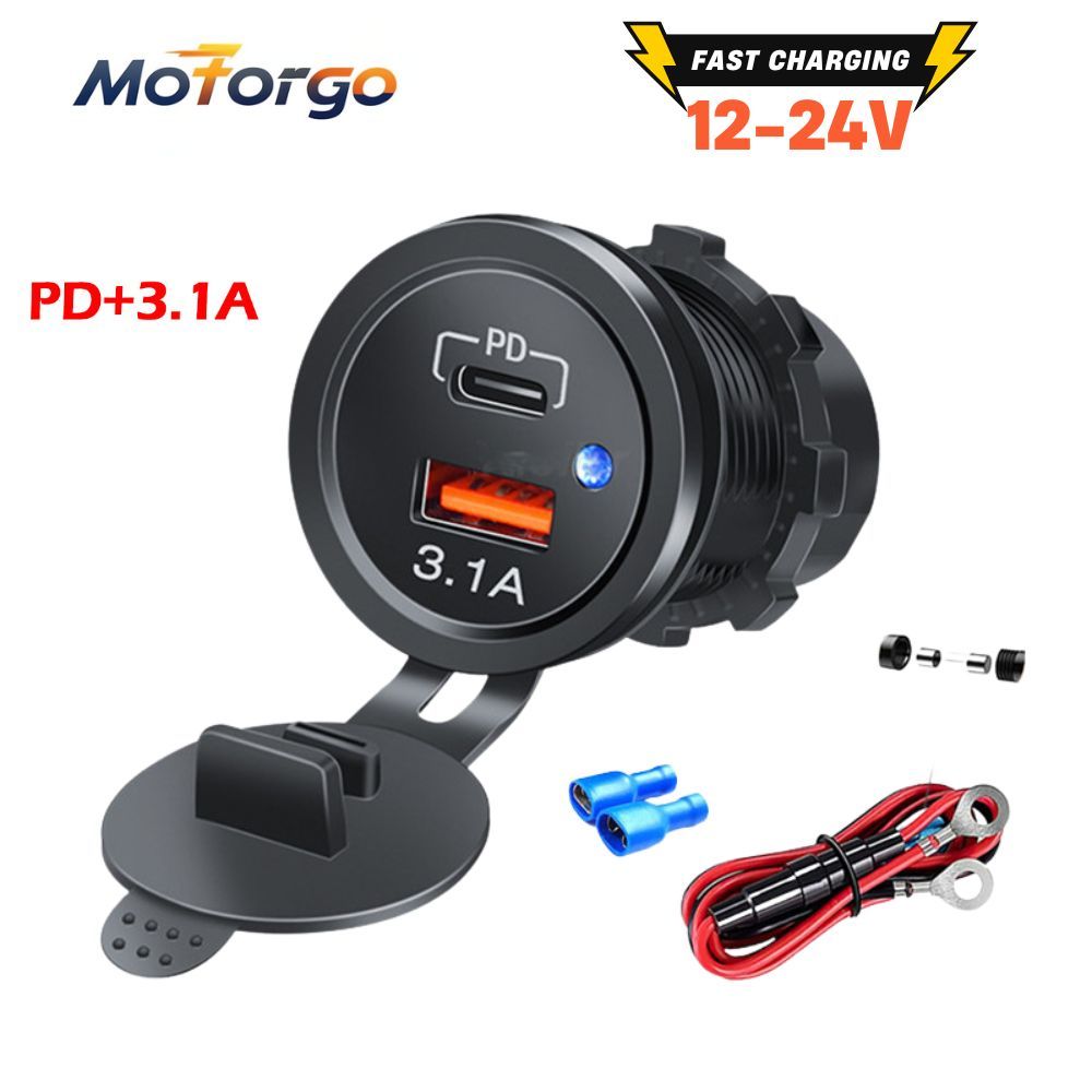 2025 Mais Novo Carregador De Carro Da Motocicleta Luz LED USB Tipo-C Tomada De Energia Isqueiro À Prova Dwaterproof Água