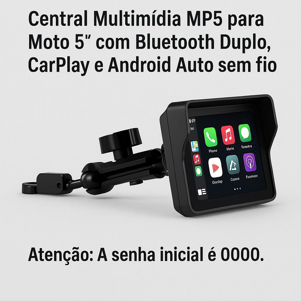 Detalhes do Central Multimídia MP5 para Moto 5” com Bluetooth CarPlay Android Tela Touch À Prova Dágua