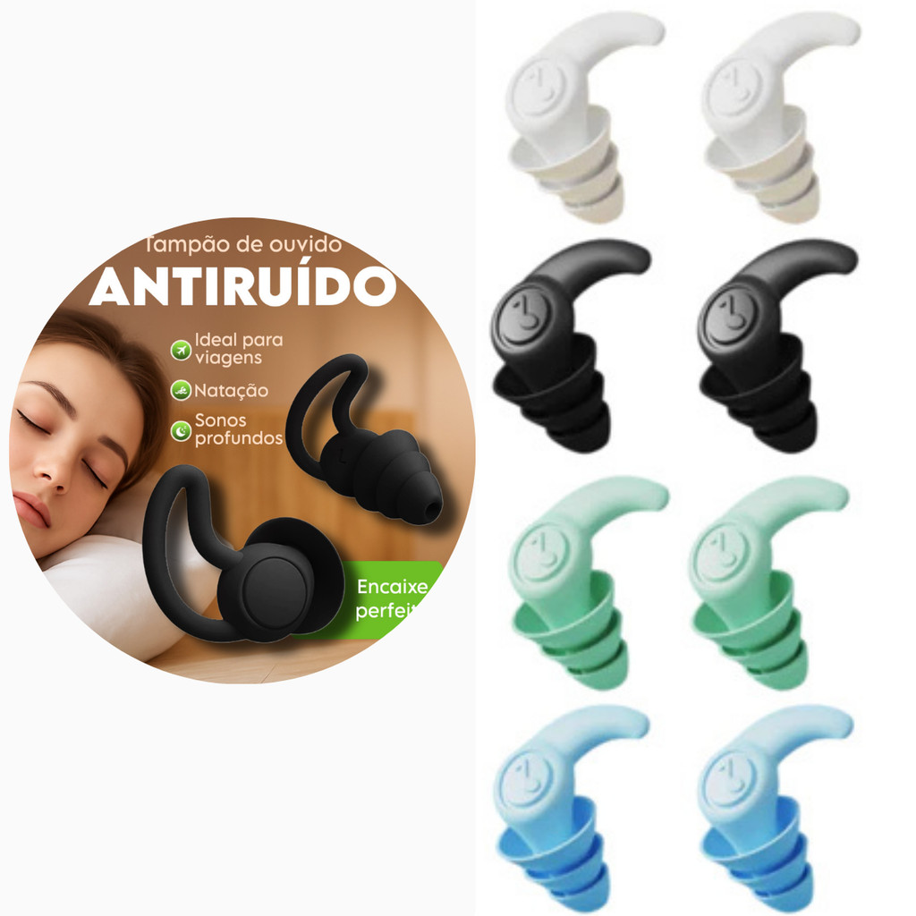 Imagem Tampão Ouvido Par 3 Camadas Antiruído Plug Dormir Natação Estudos Trabalho Protetor Auricular