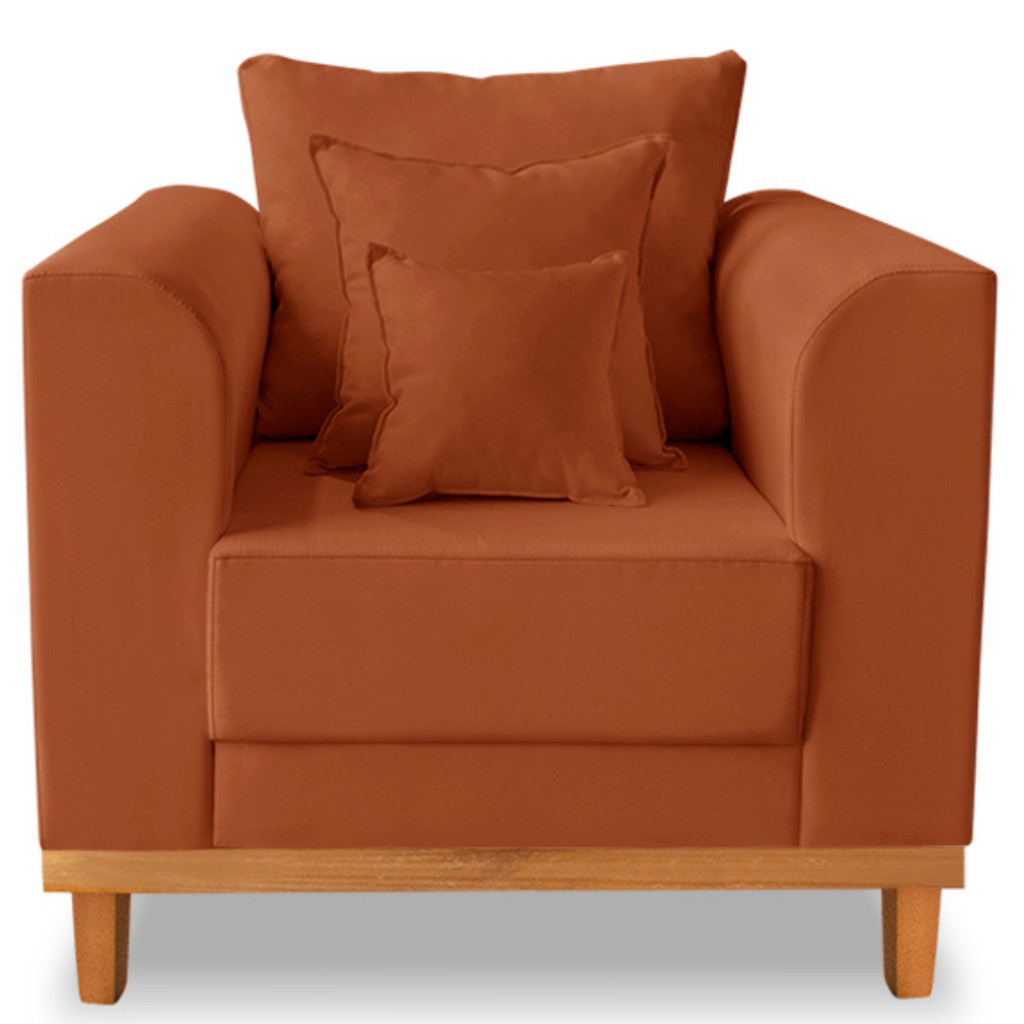 Poltrona Sala de Estar Beny Suede TerraCota Com Almofadas Decorativas Madeira Estofados