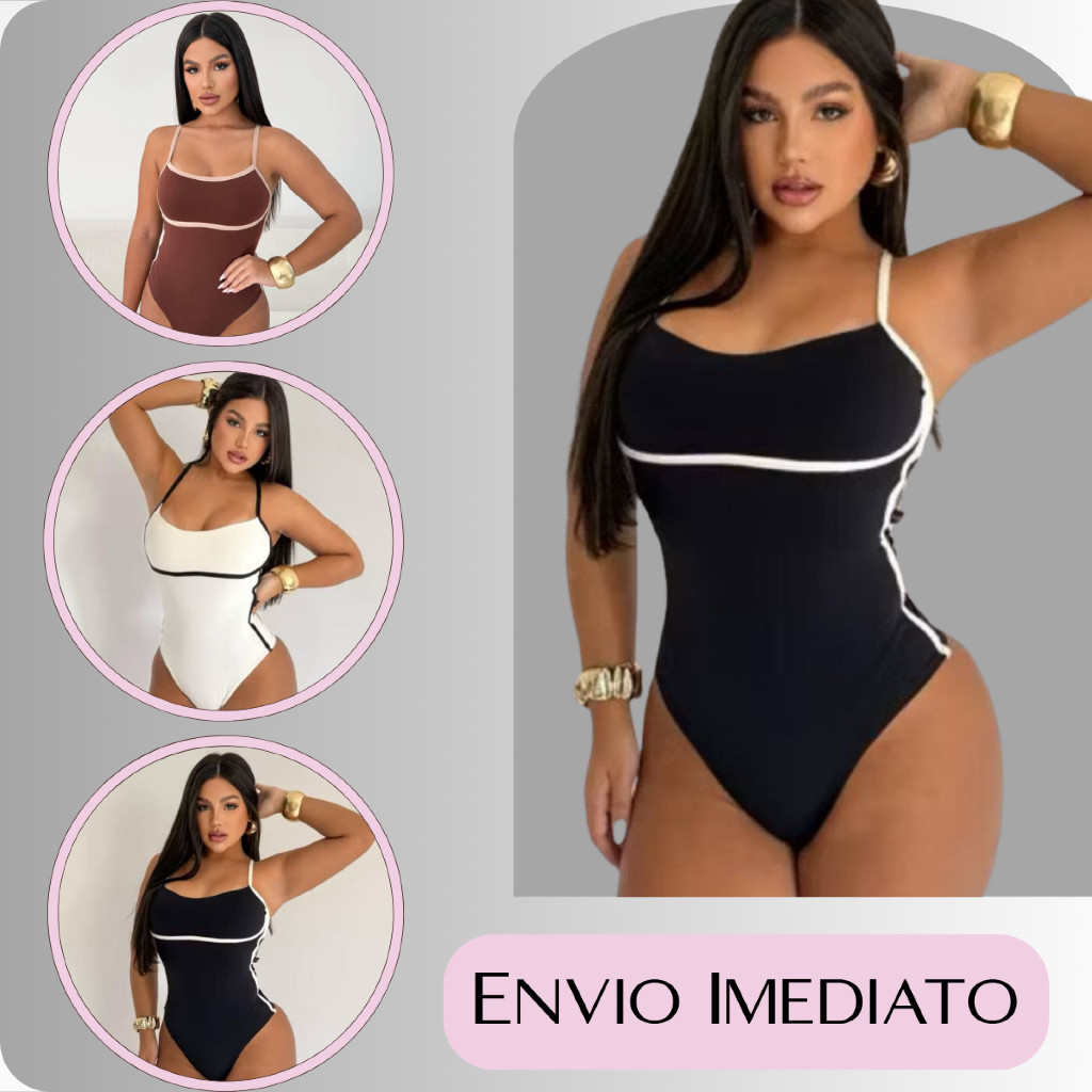 Body Maiô Feminino Suplex Premium Forro Bori Bicolor Moda Gringa Blogueira Elegante