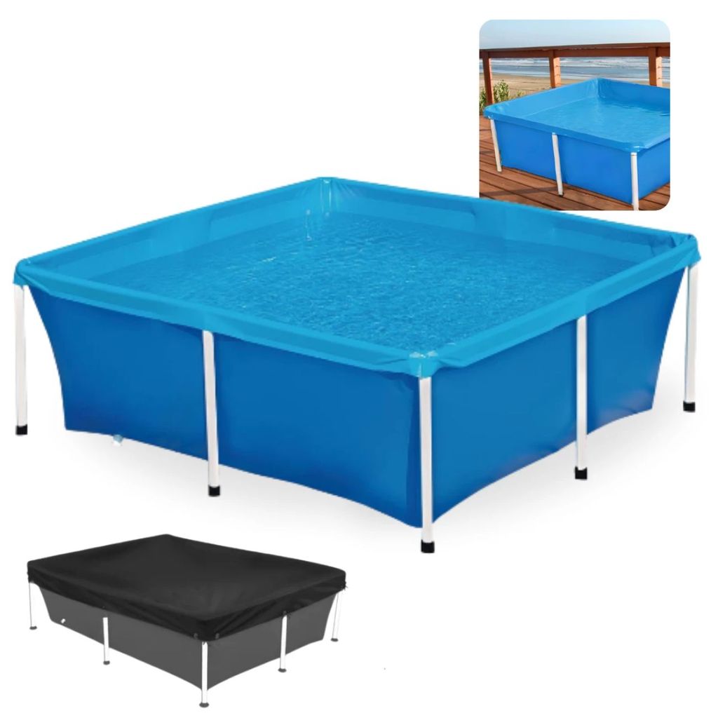 Kit Piscina 2000 Litros Quadrada Estrutural + Capa de Proteção Mor