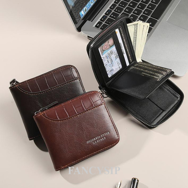 Carteira Masculina De Couro , De Luxo Com Zíper , Porta-Cartões Bolso Para Moedas , Carteiras Rfid , Presentes Homens ,