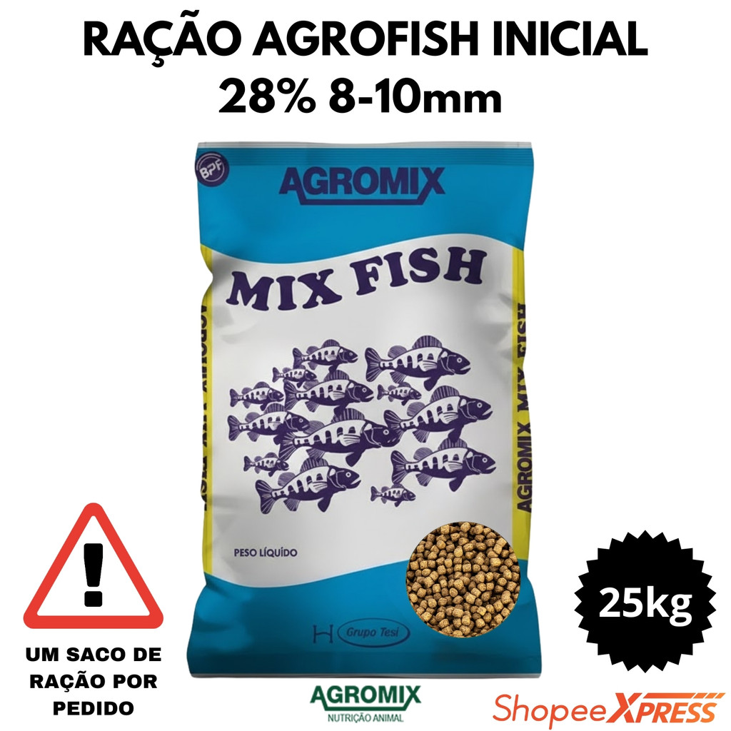 Ração de Peixe Agro Fish 28% Crescimento e Engorda – 25kg (8–10mm)