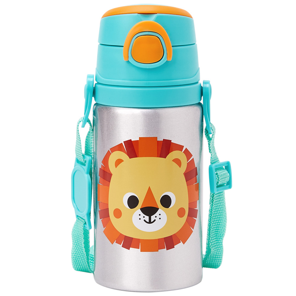 Garrafinha Alumínio Buba Zoo Leão 450ml Com Canudo Silicone