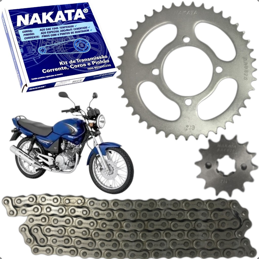 Kit Transmissao Relação Coroa Pinhao Corrente Nakata Yamaha YBR 125 2000 2001 2002