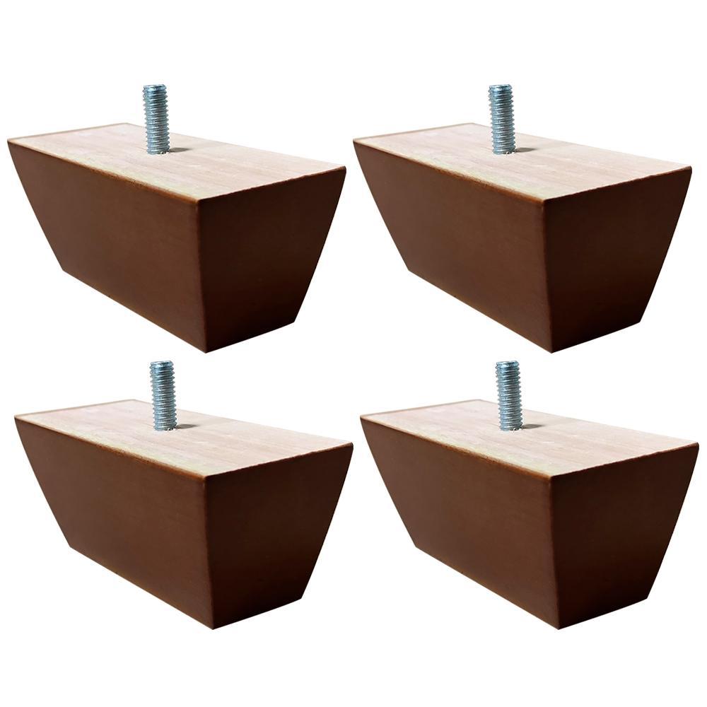 Kit 4 Pés de Madeira Retangular para Sofá Largura 12cm - Profundidade e Altura 5cm - Mozzelar