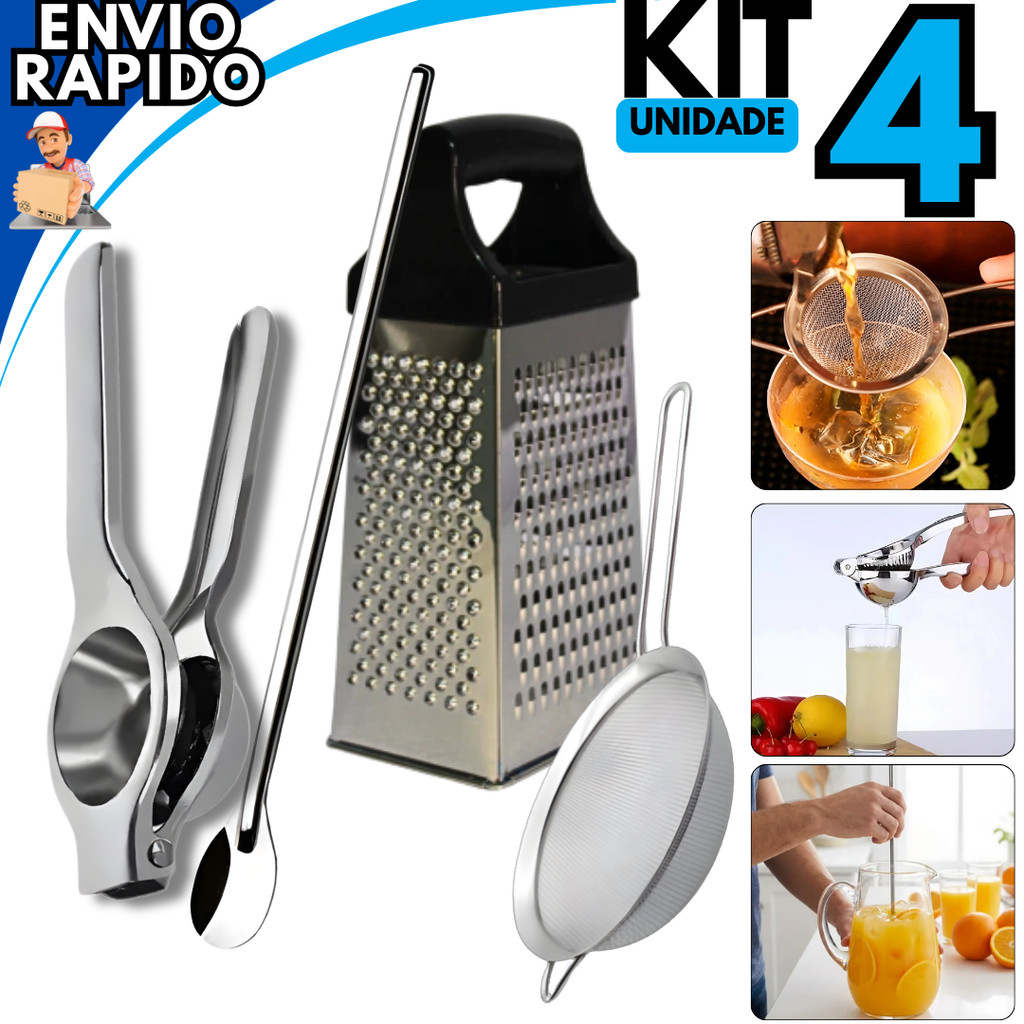 Utensilios Espremedor de Limão, Ralador, Colher de Suco e Peneira 10 Cm Utensílios Práticos para Cozinha