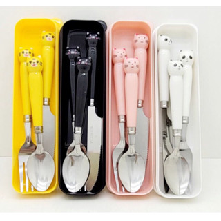 Talher Adulto kit 4pçs Bichos sortidos p/Viagem Portátil Durável Com Estojo  kit jogo de Colher Garfo Faca com 3 Peças em Oferta na Shopee