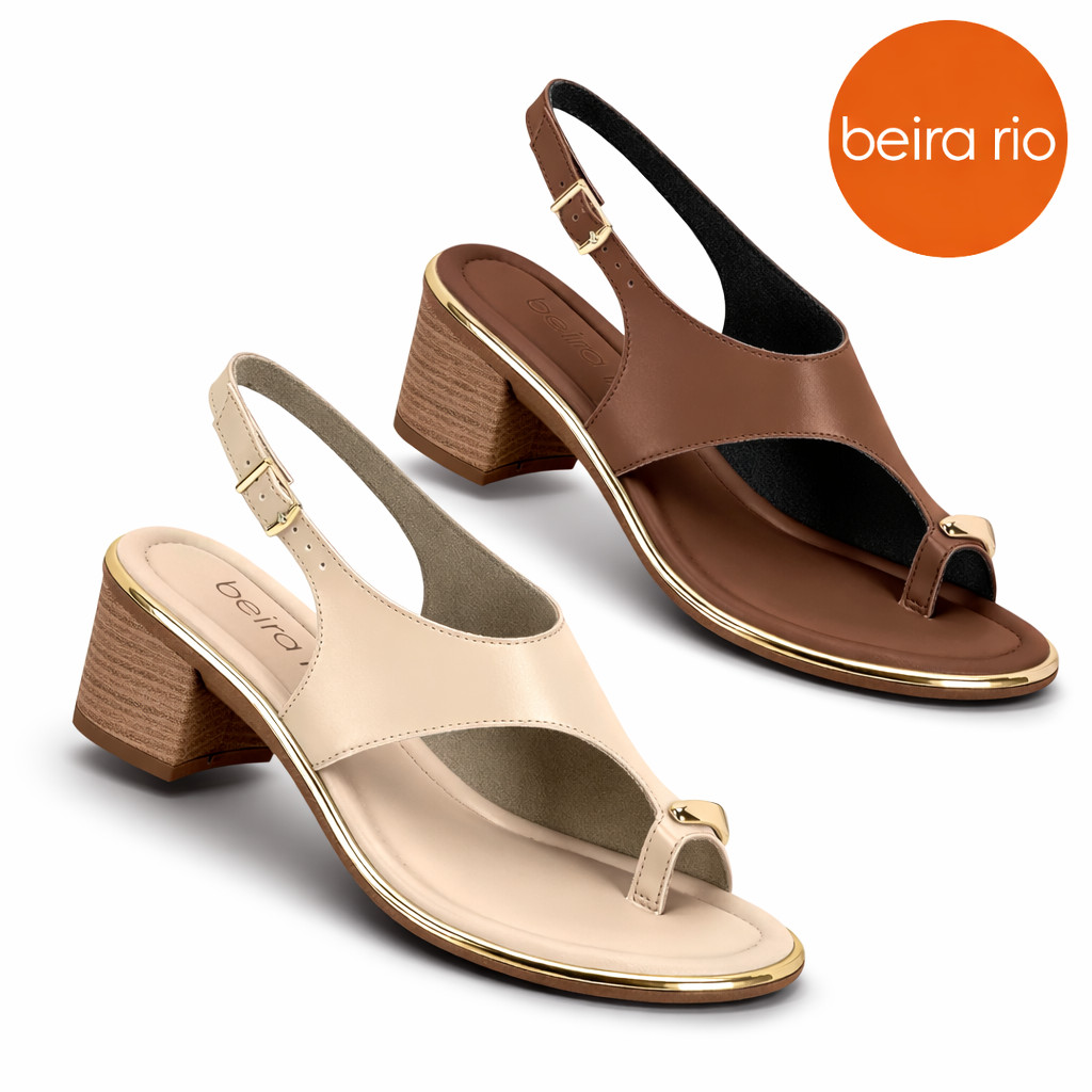 Sandália Feminina Beira Rio Salto Bloco 5cm Tiras Largas Elegante Confortável