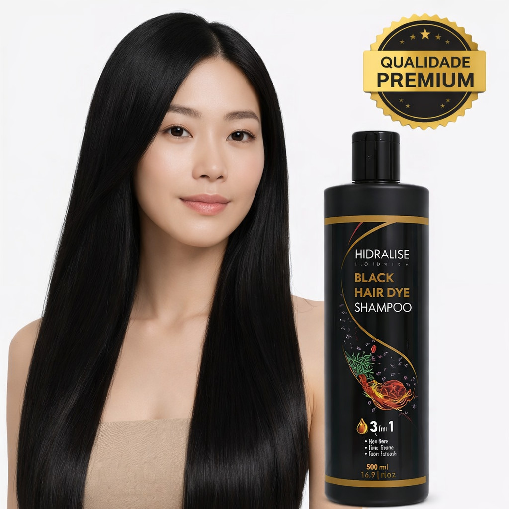 Shampoo Tonalizante Hair Dye 3 em 1 Preto 500ml Grande Escurecedor Tintura Com Extrato He Shou Wu Para Homens e Mulheres