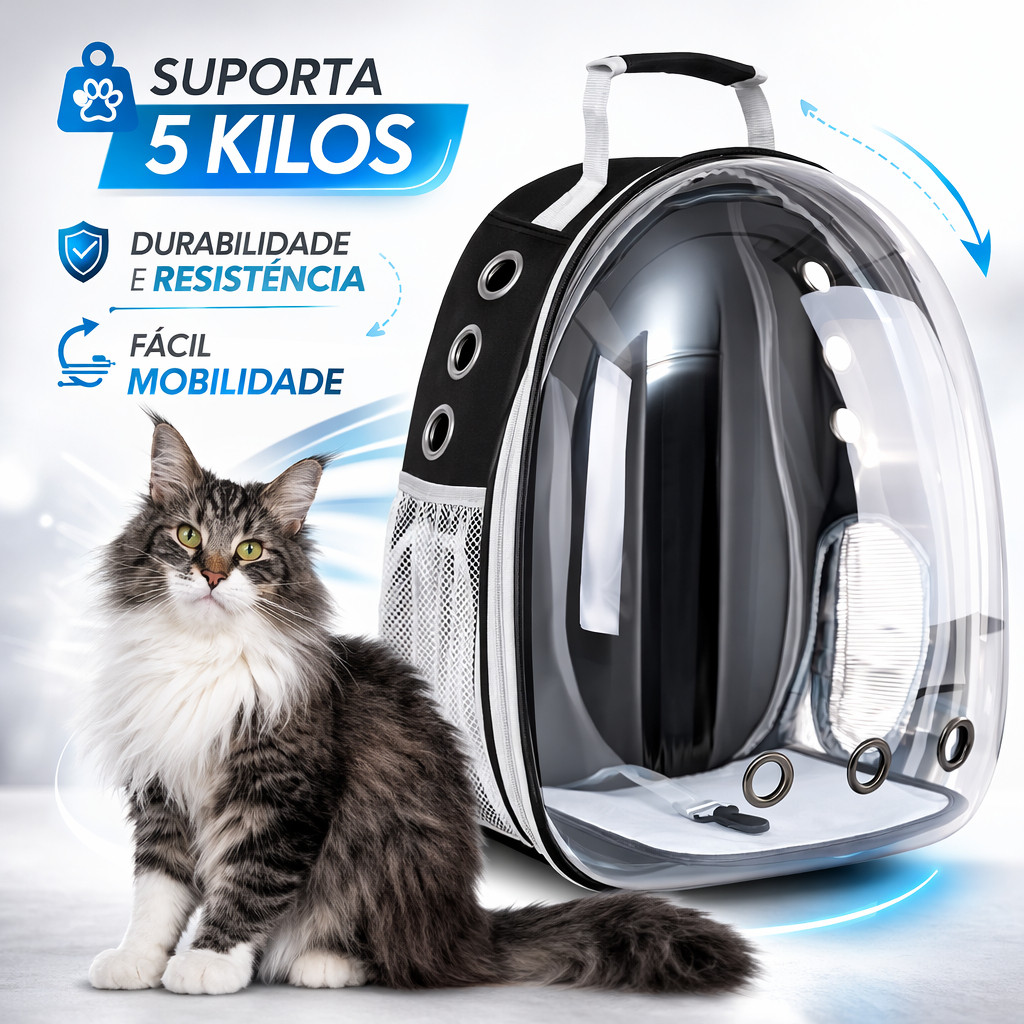 Mochila Pet Visão Panorâmica Astronauta para Cachorro e Gato Transporte Seguro e Confortável