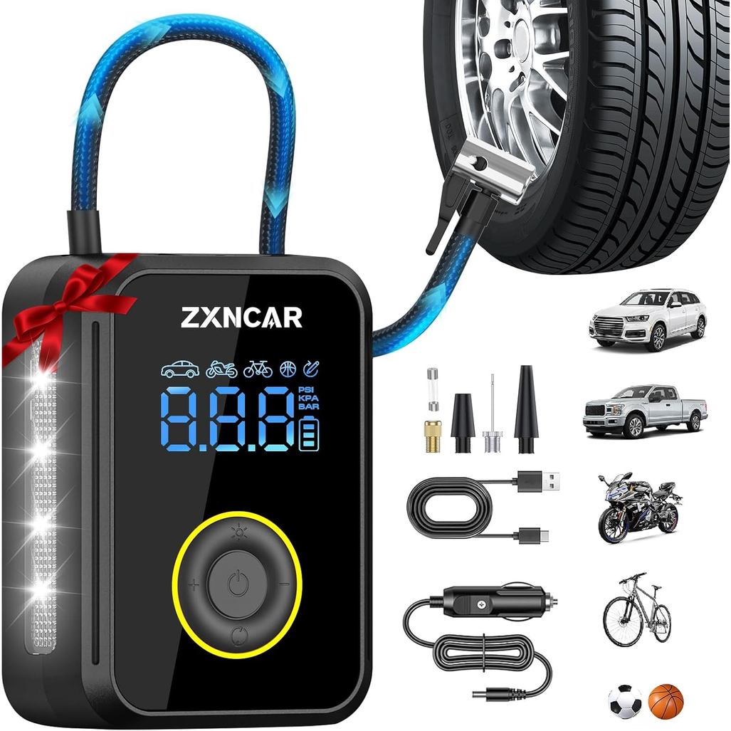 Inflador de Pneus Portátil, Compressor de Ar Automotivo para Pneus de Carro, Bateria Recarregável Sem Fio e 12V DC com M