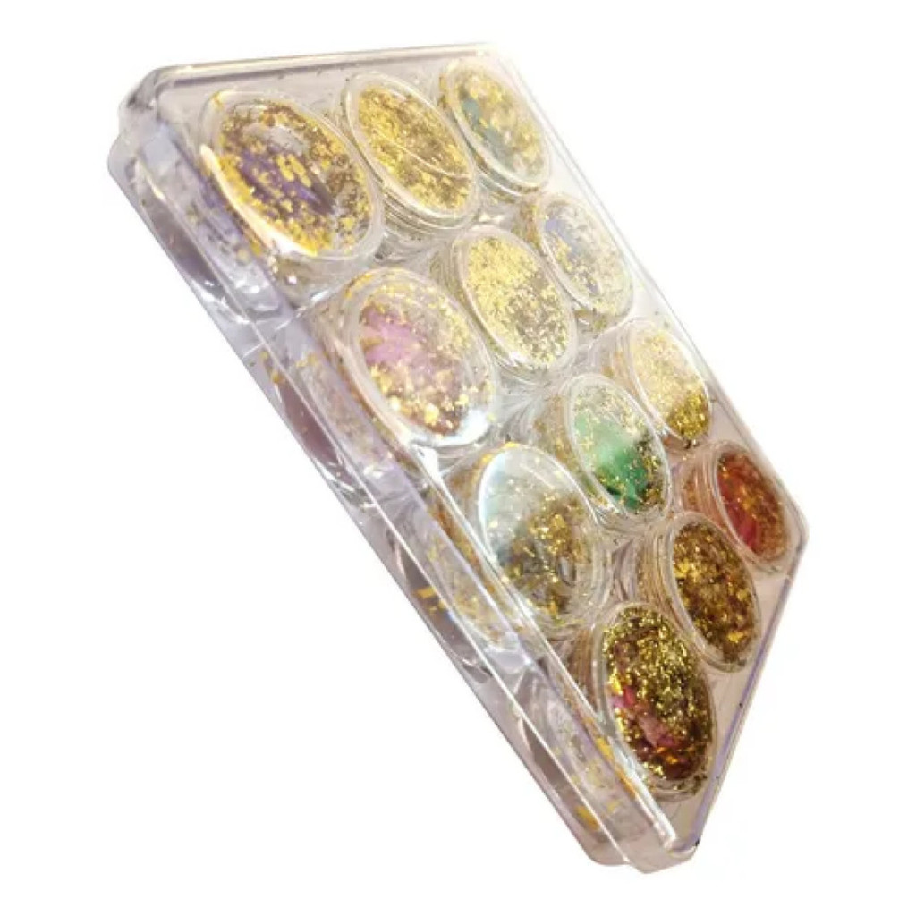 Conjunto 12 Madre-Pérola Concha Ouro para Decoração de Unhas