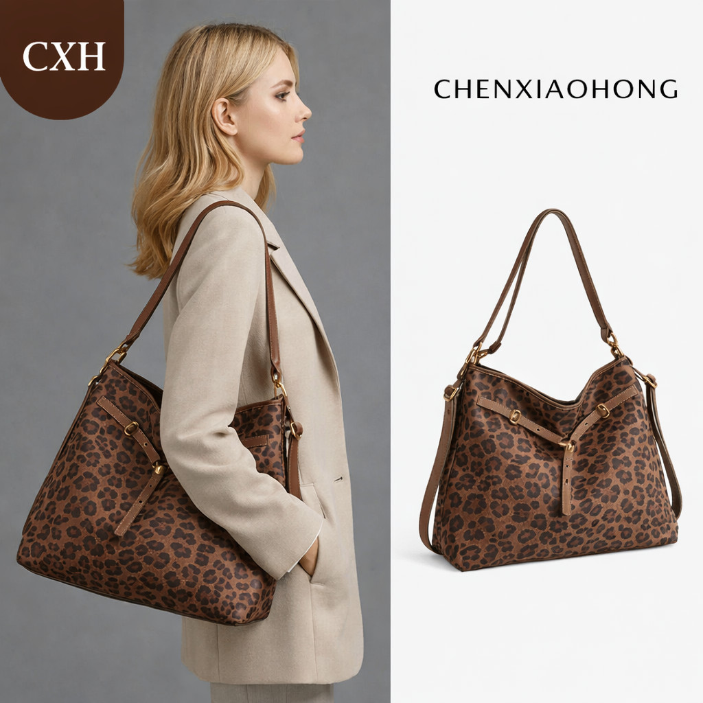 CHENXIAOHONG Mochila/Bolsa de Ombro/Bolsa Transversal Feminina de Grande Capacidade com Estampa de Leopardo em Camurça