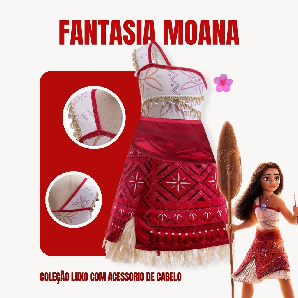 Fantasia Moana Infantil Vestido Luxo Menina Festa Aniversário