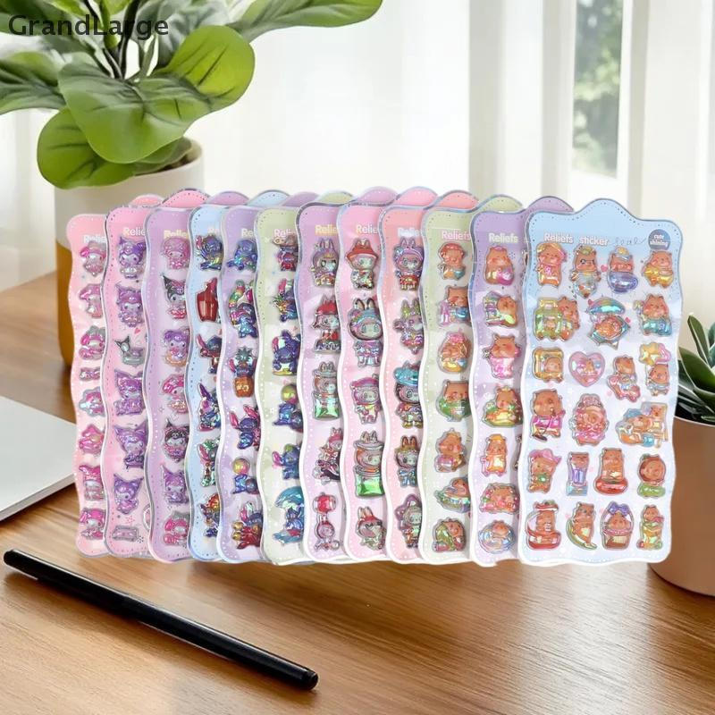 [GrandLarge] 3 Peças Adesivos Laser 3D Fofos De Desenho Animado Kawaii Capivara Kuromi Melody Adesivo Scrapbook Diário D