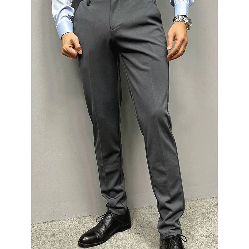 High-End sentido macacão calças masculinas não-ferro magro-ajuste calças magras negócios Casual Commuter terno calças