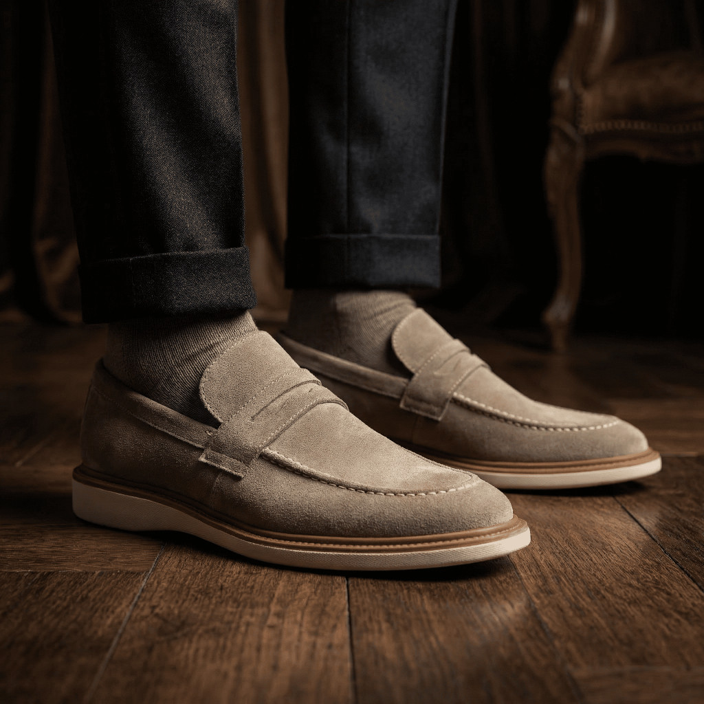 Sapato Derby Masculino Em Couro Camurça Calçado Casual Confortável Macio Calce Fácil Para o Dia a Dia