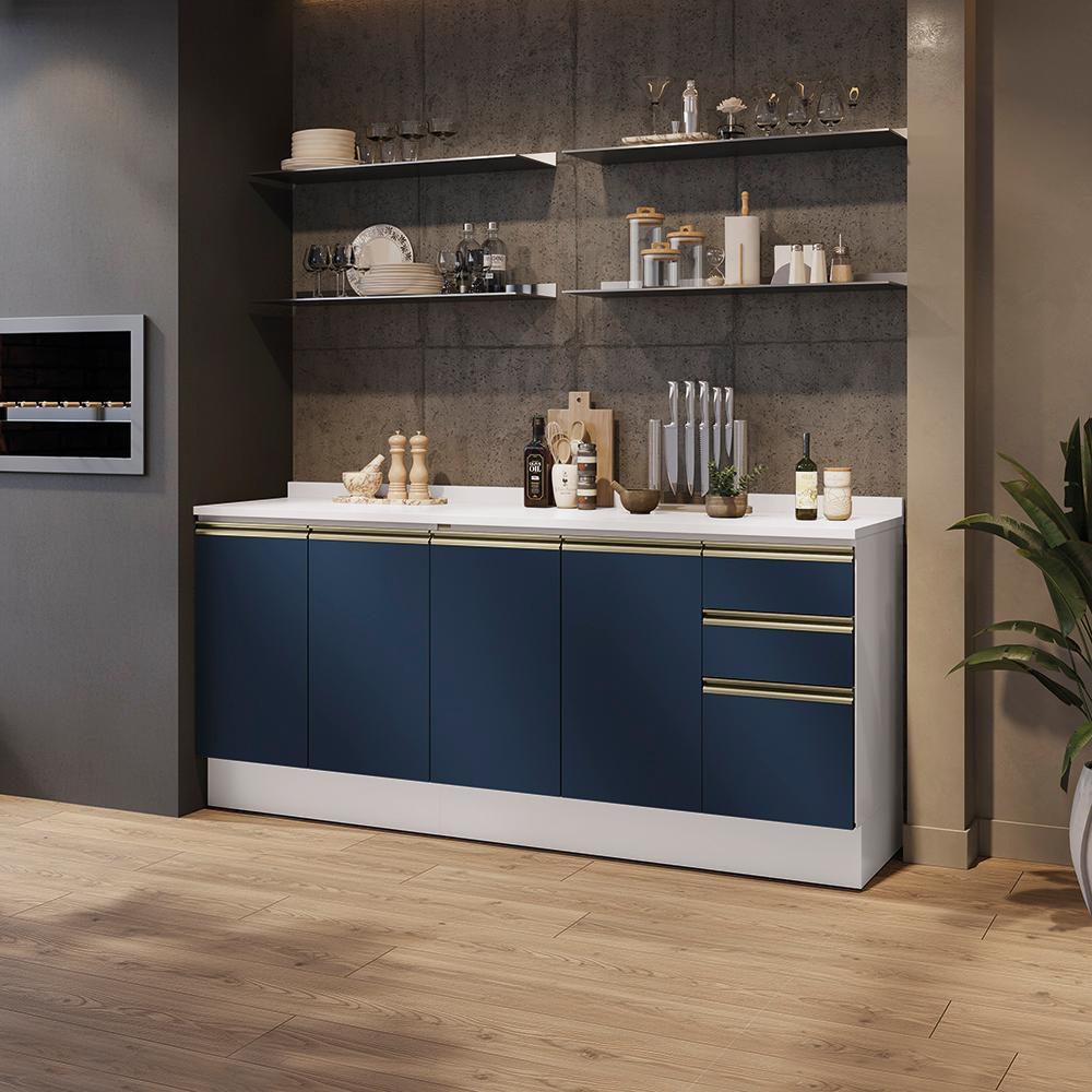 Balcões de Cozinha 100% MDF 200cm Branco/Azul Profundo Celeste Kappesberg