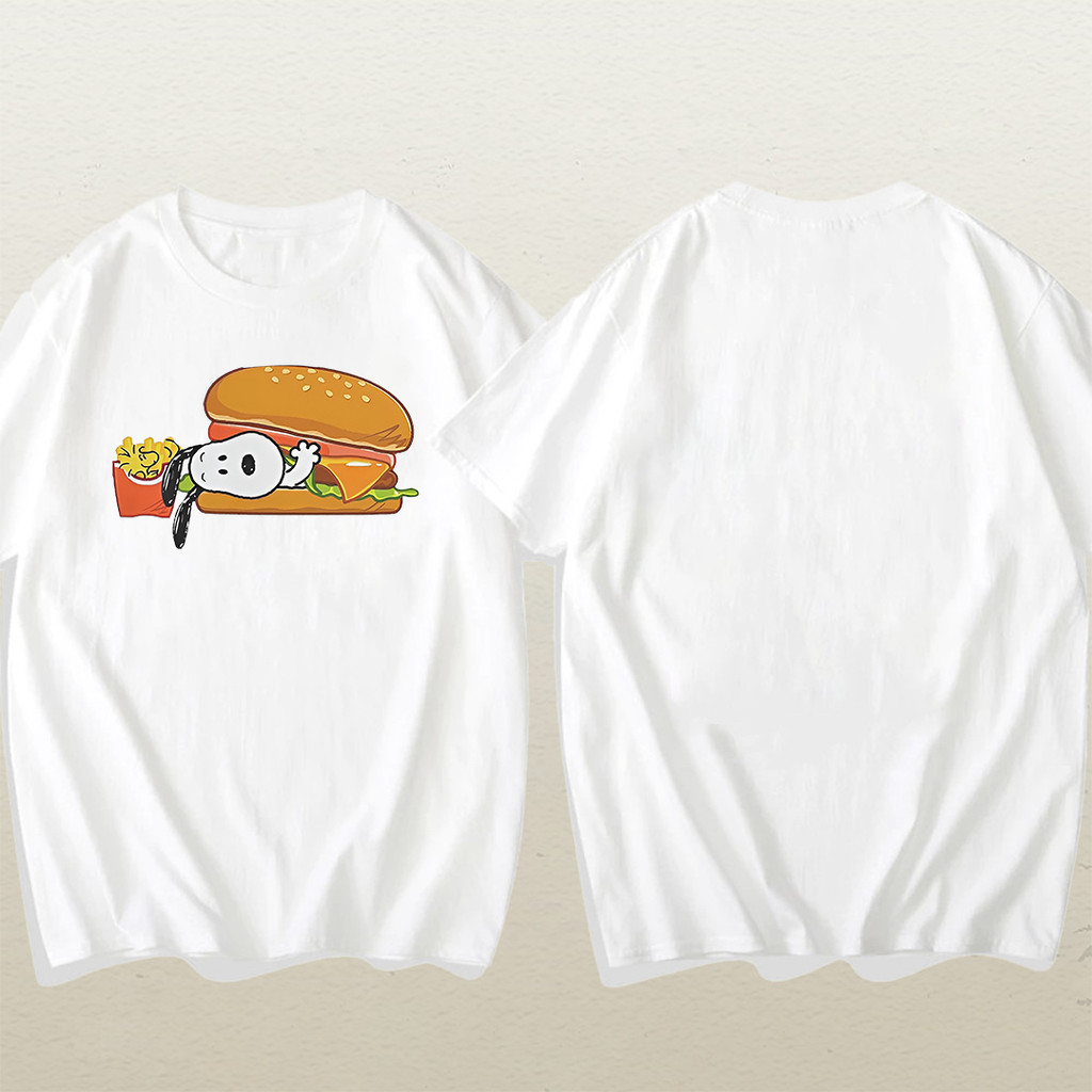 2026 Camiseta Masculino Unissex Oversized Streetwear Snoopy Hamburguer Batata Frita