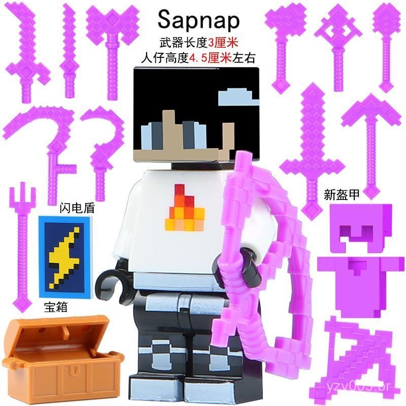 Novo produto compatível com Lego Minecraft: boneco de blocos de montar montado com arma mágica, minifigura dos sonhos, f