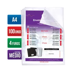 Envelope plástico A4 0.12 4 furos 5178A4 pacote com 100 unidades Dac