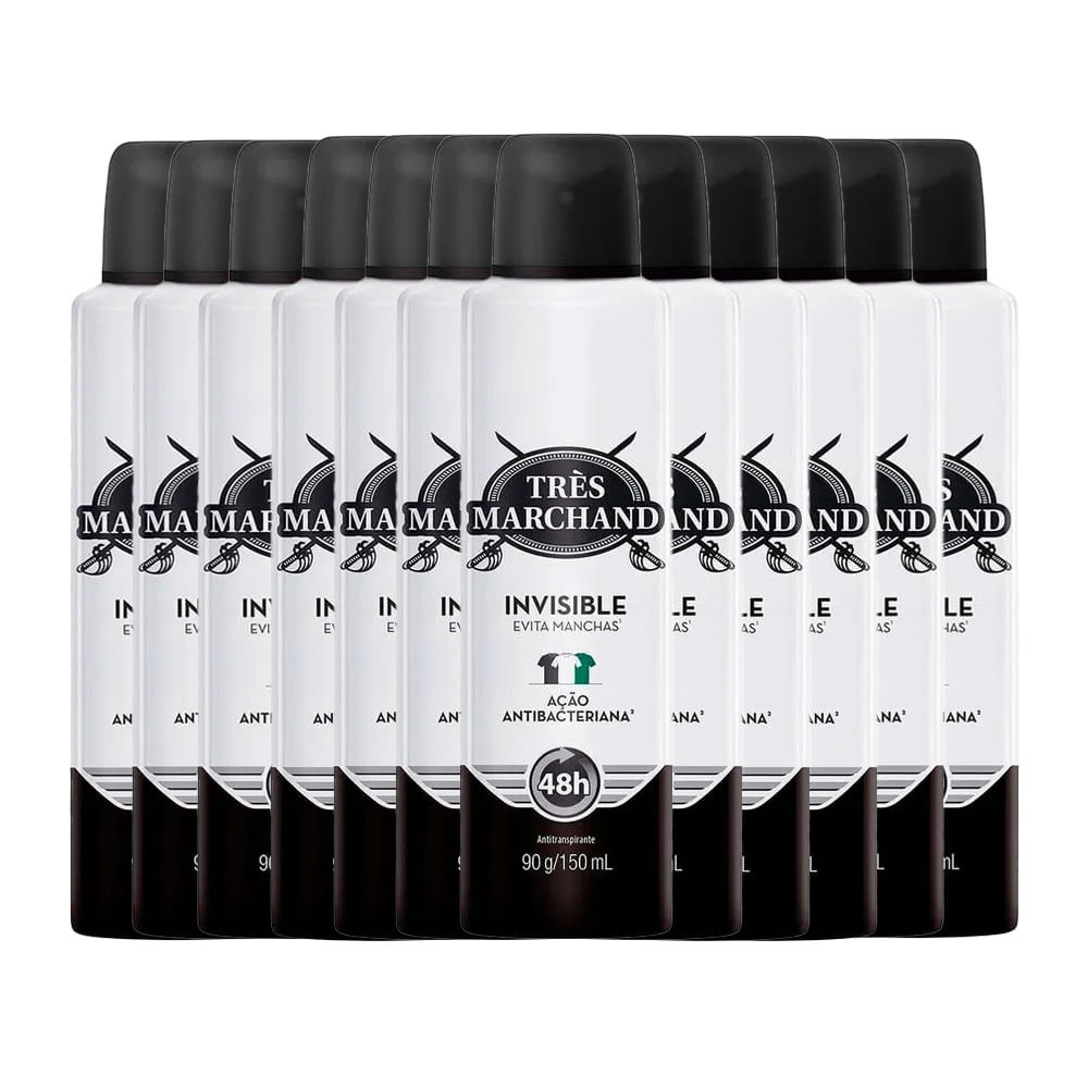 Kit Desodorante Aerossol Très Marchand Invisible 150ml - 12 Unidades