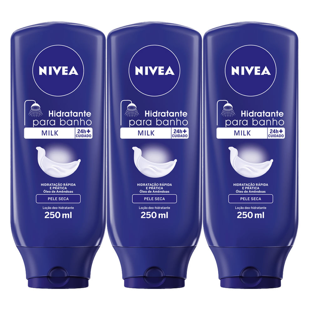 Kit 3 Cremes Hidratantes Corporais Nívea Milk Para Banho Creme Desodorante 250ml