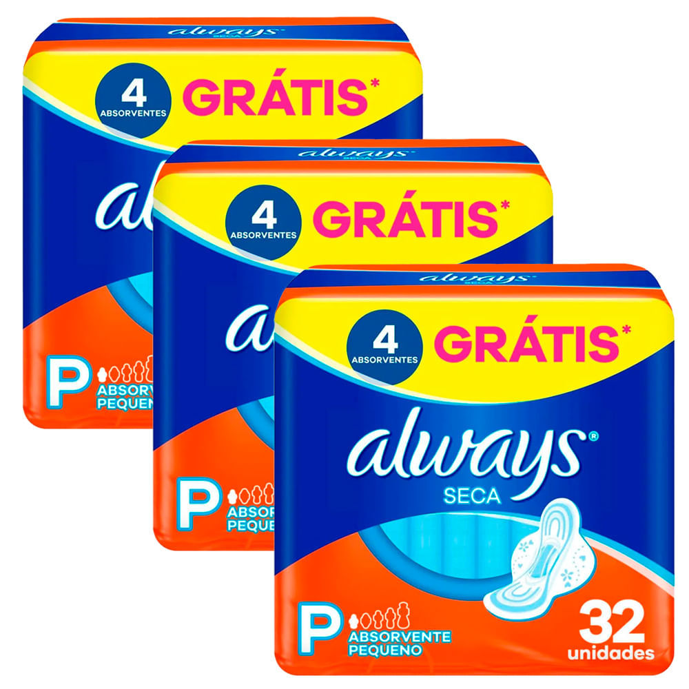 Kit 3 Absorvente Always Super Proteção Cobertura Seca - 96 Unidades