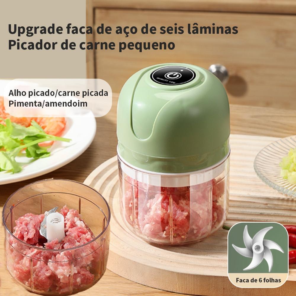 KIT4 Triturador Alho Moedor Carne Mini Sem Fio USB Recarregável 250ML Sem BPA Cozinha Prática Churrasco