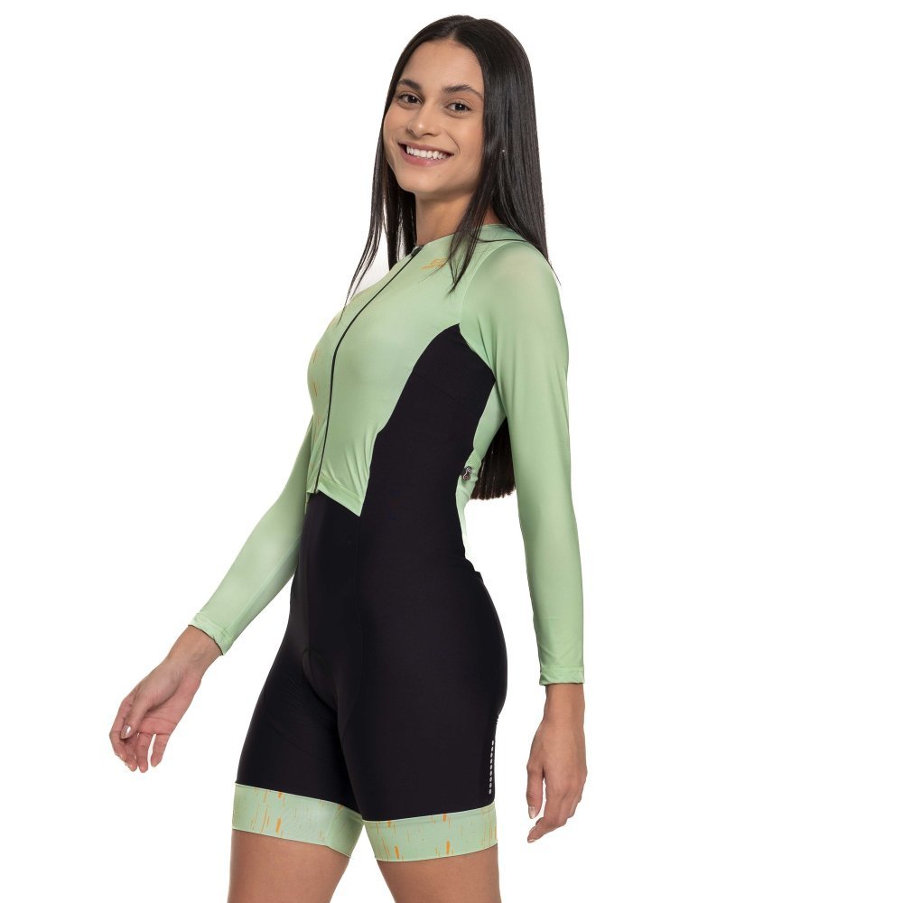 Macaquinho Feminino Forro em Gel Slim Ciclismo Sport Manga Longa Pistache | Marcio May Sports