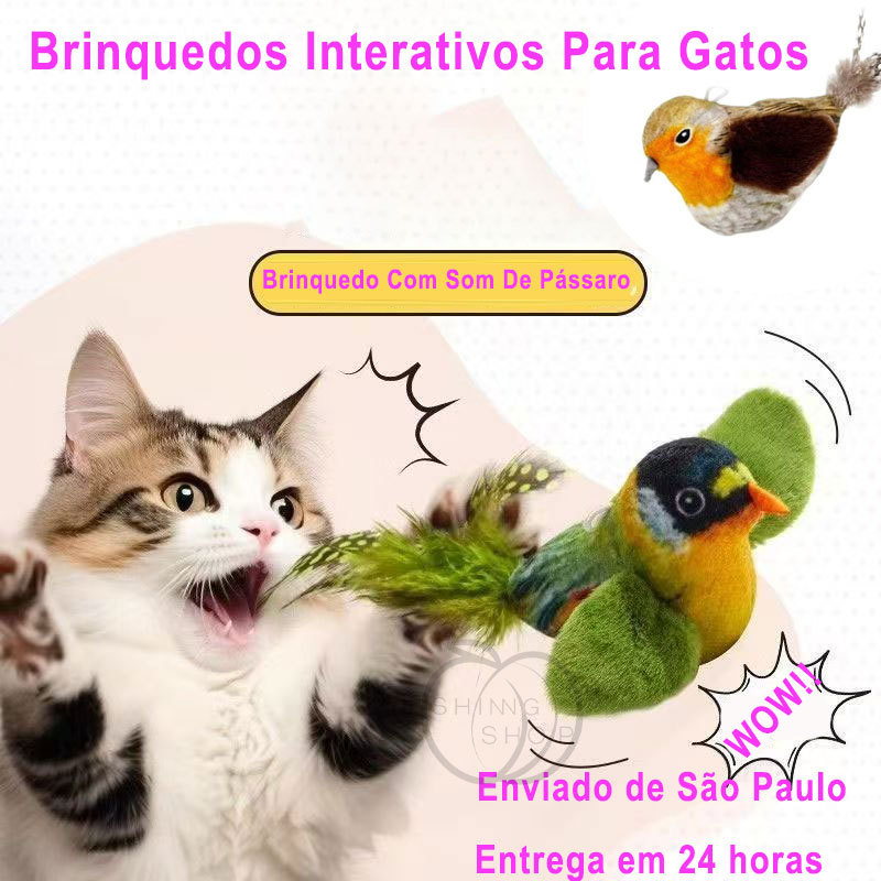 Brinquedo Interativo De Pássaros Para Gatos Pendurado Simulação Estridente Pássaro De Pelúcia Interior Perseguindo