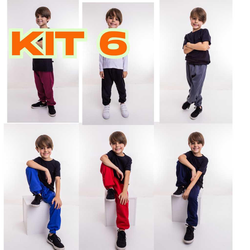 Kit Calças Moletom Grosso Infantil Menino Flanelada Toque Macio Com Punho em Oferta na Shopee