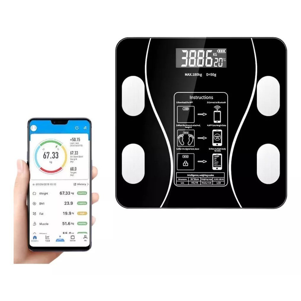 Balança Bioimpedância Imc Digital Aplicativo Bluetooth 180kg