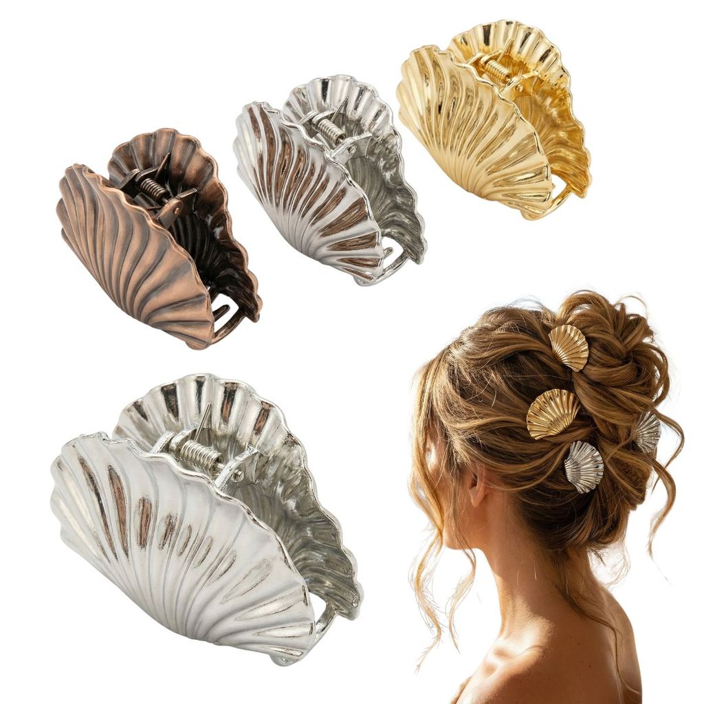 Presilha de Cabelo com Concha Metálica Dourada Acessório de Moda Para Mulheres 1 Unidade