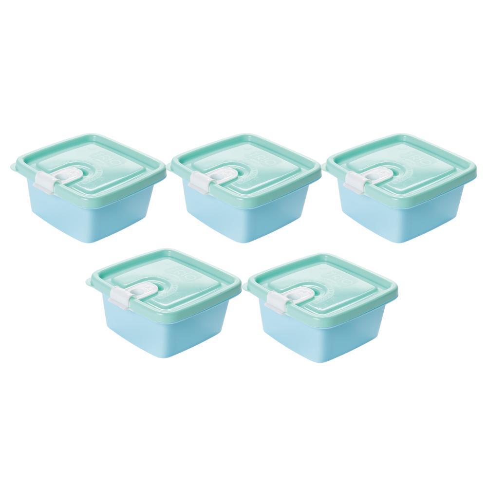 Kit 5 Potes Lancheira Infantil Volta às Aulas Escolar Verde com Azul Plasútil