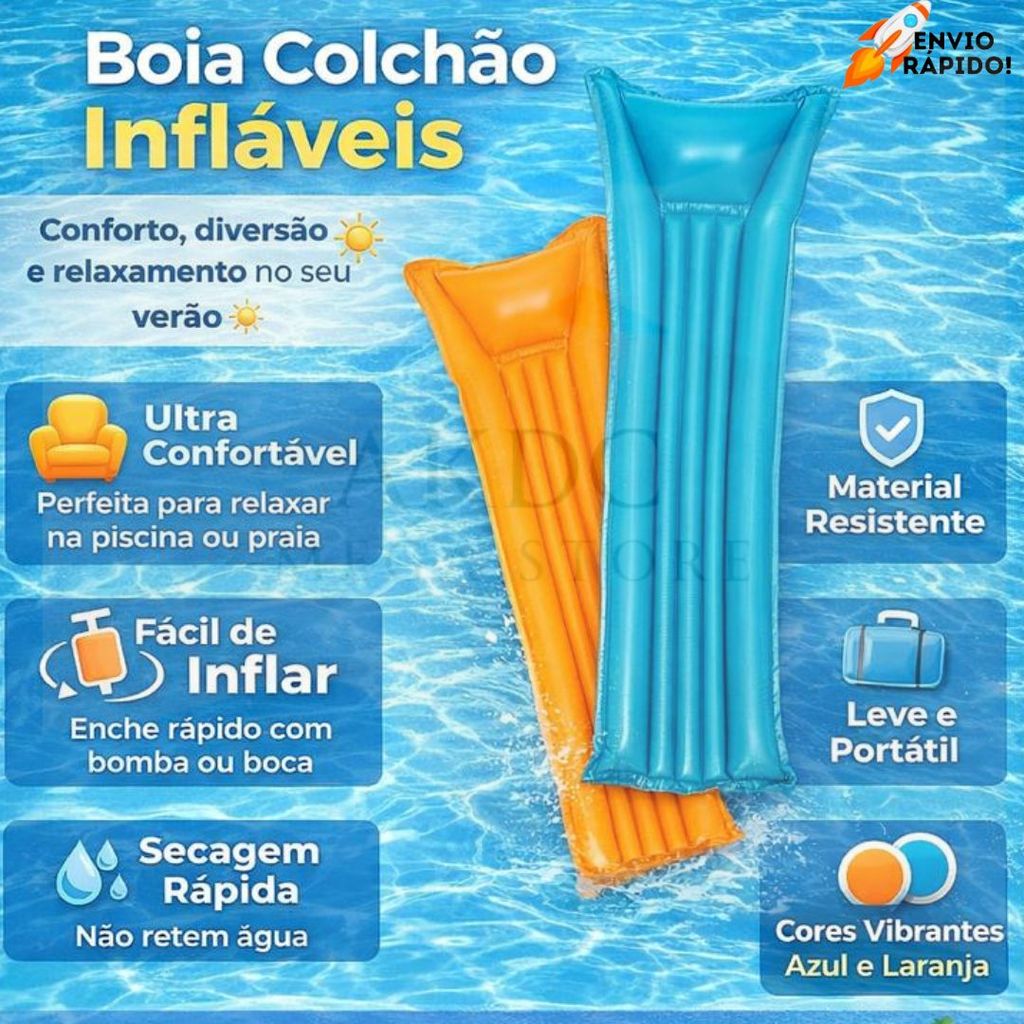 Boia Colchão Inflável Para Piscina Praia Fácil Inflar Sol Lazer Verão Leve Resistente Confortável