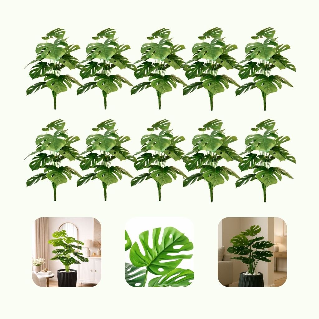 Kit 10 Planta Artificial Costela de Adão Decoração Sem Vaso