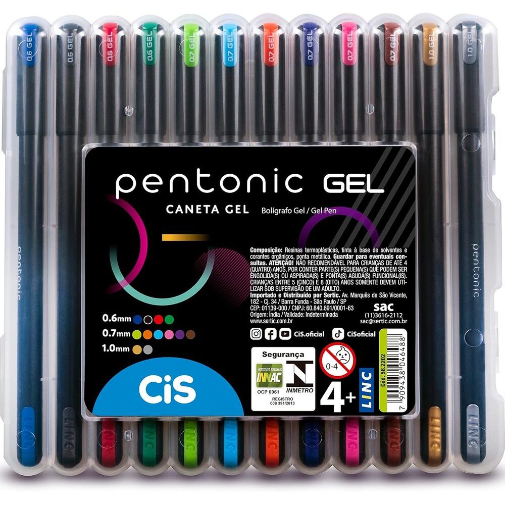 Estojo CIS Caneta Pentonic Gel Com 12 Cores - 56.2202 em Oferta na Shopee