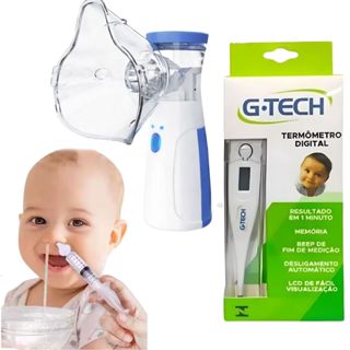 Kit Nebulizador inalador mesh + Termômetro G-Tech + 2 Seringas Lavagem Nasal em Oferta na Shopee