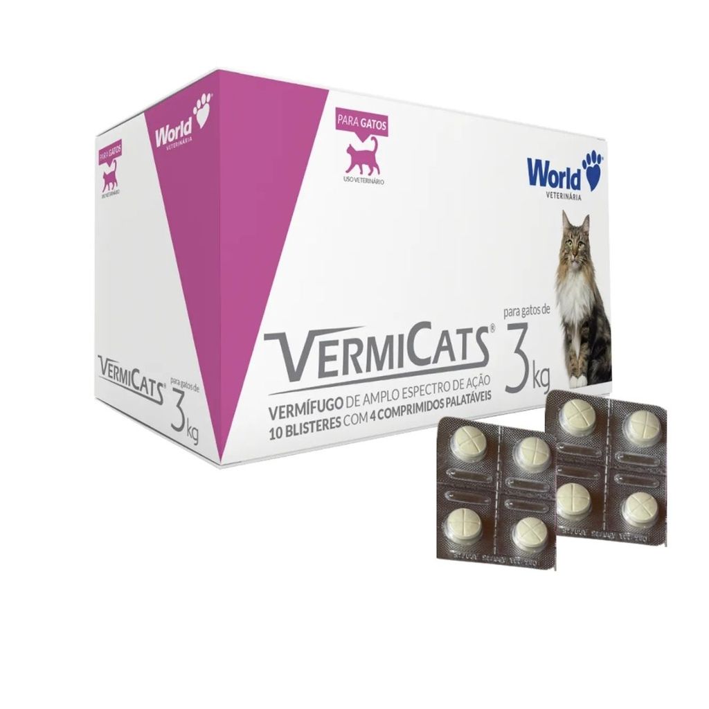 Kit 02 Vermicats 600MG 4 Comprimidos Vermífugo Para Gatos