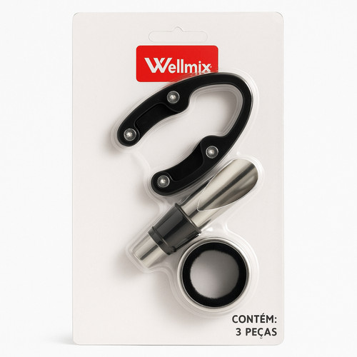 Kit Para Vinho 3 Peças Acessórios Inox Wellmix - Sommelier