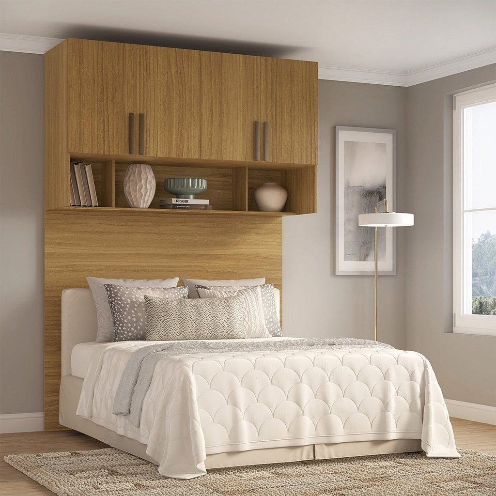 Módulo Cabeceira Aéreo Casal 100% MDF150cm em MDF com 4 Portas Altezza Freijó