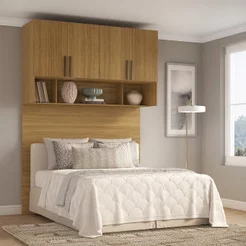 Ponte Modulada Cabeceira Aérea Casal 4 Portas 150cm 100% MDF Trend Altezza Freijó