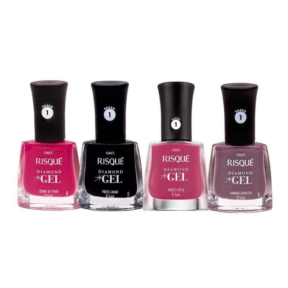 Kit 4 Esmaltes Risqué Diamond Gel Tons Escuros Rosa Roxo 9,5ml Cremoso em Oferta na Shopee